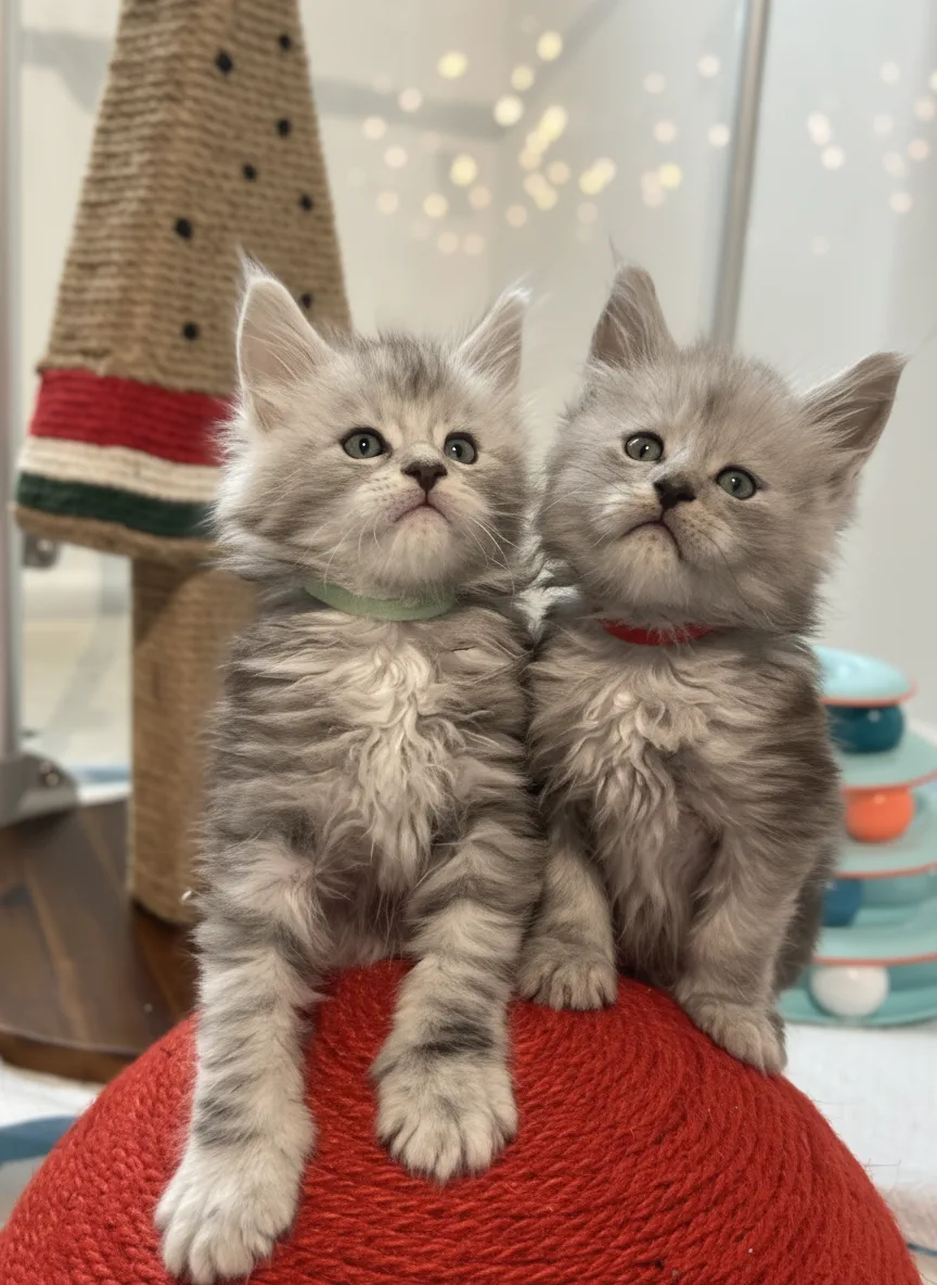 Two European Maine Coon kittens at Chatlerie Illinois cattery